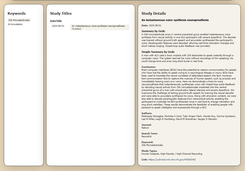 Home page — study titles and study details