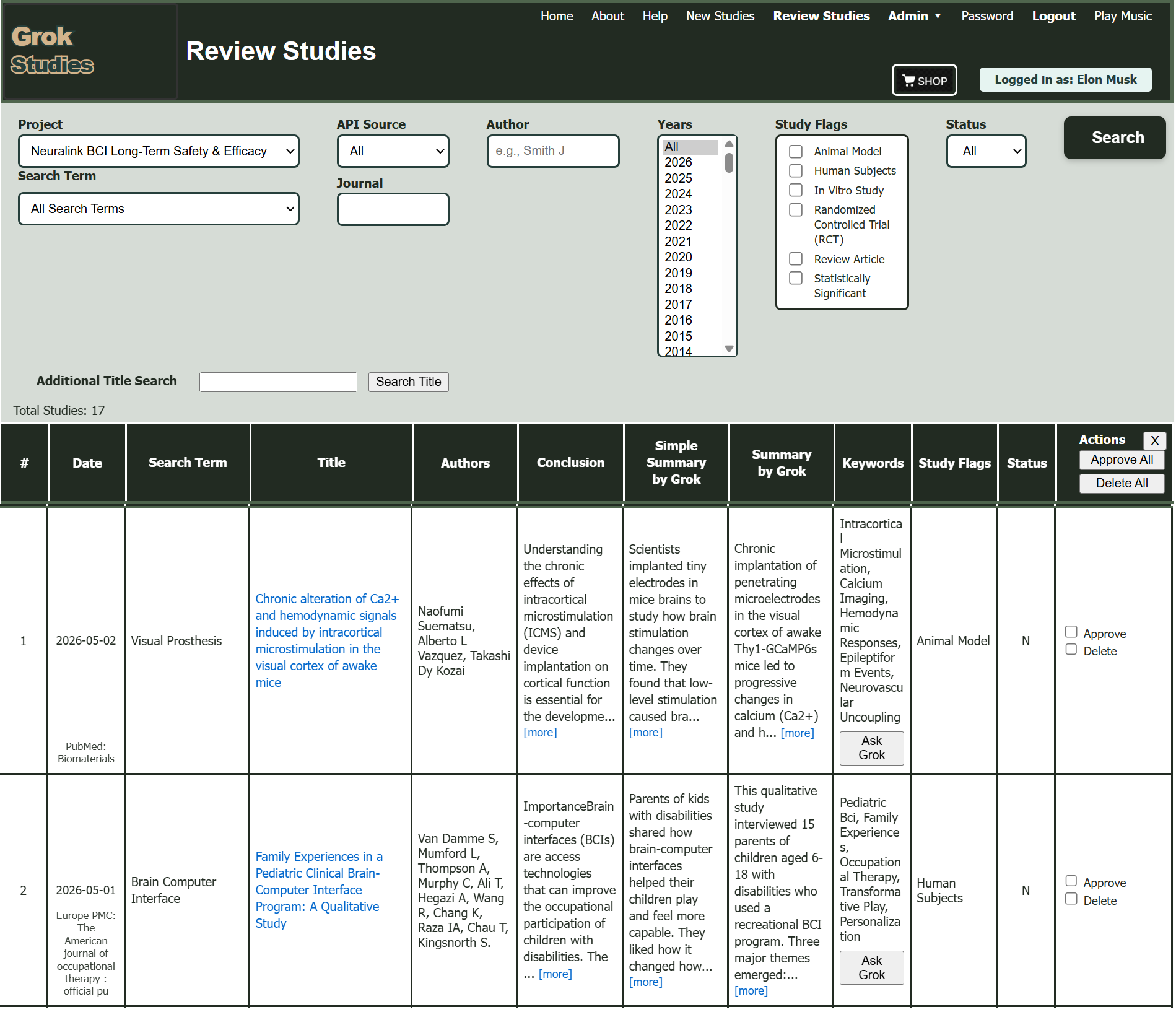 Review Studies Page